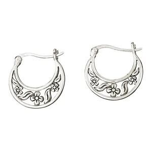 NWT Tiger Mountain Oxidized Sterling Silver Flower Hinge Earrings .75 x .5